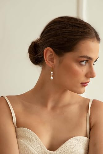 Freekiss Pearl Drop Earrings for Women Trendy: Bridal Wedding Earring Set 14K Gold Plated Dangle Elegant Earrings Non Tarnish Waterproof Dainty Jewelry for Women Mother's Day Gifts2