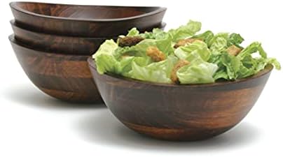 Lipper International Cherry Finished Wavy Rim Serving Bowls for Fruits or Salads, Matte, Small, 7.5" x 7.25" x 3", Set of 4 Bowls