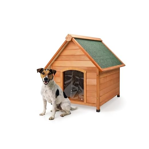 Cuccia in Legno da Esterno per Cane con Tetto Spiovente e Tenda Termica Misura Small/Medium 77x85x88h