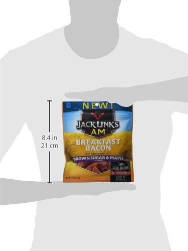 Jack Links A.M. Breakfast Bacon, Brown Sugar & Maple, 2.5 oz. Bag – Flavorful Ready to Eat Meat Snack with 11g of Protein, Made with 100% Real Bacon – No Added MSG or Nitrates/Nitrites