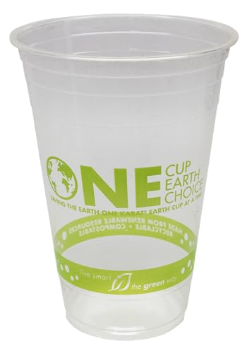 KARAT EARTH [1,000 ct - 20 oz Compostable PLA Plastic Cups, BPI Certified Disposable Renewable Cold Cups for Iced Coffee, Smoothies, and More | Green Line