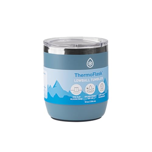 Image of ThermoFlask Drinkware Lowball Tumbler - Double-Wall Tumbler for Cold & Hot Drinks - Lightweight & Simple Drink Cup with Lid - Modern & Durable Drinking Cup - 10 oz, Dusty Blue