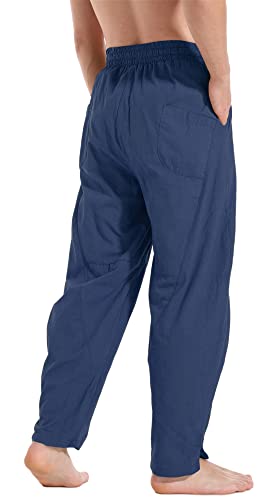 Perdontoo Mens Linen Cotton Loose Fit Casual Lightweight Elastic Waist Summer Pants (3X-Large, Blue) #TOP2