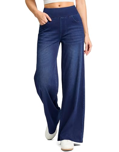 Rammus Wide Leg Jeans Woman Pull On Denim Pants Dark Blue Denim L29 S