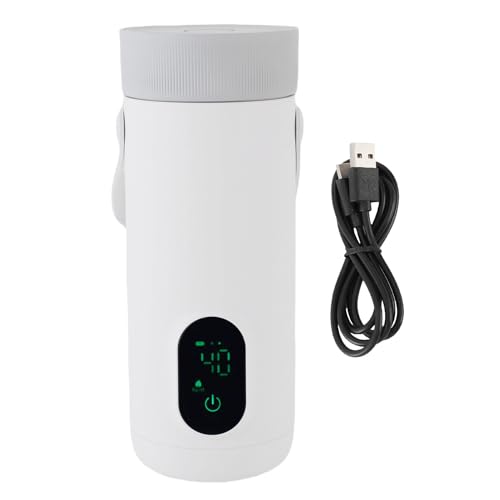 Oreilet Hervidor Eléctrico Viaje, Caldera Agua Caliente Recargable 350 Ml USB para Acampar Al Aire Libre, Calentador Leche Acero Inoxidable con Temperatura