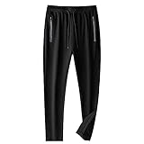QINKO Plus Samt Dicke Freizeithose Herren Gerade Schwarz Freizeit Jogginghose Joggerhose Plus Size-Black_6XL