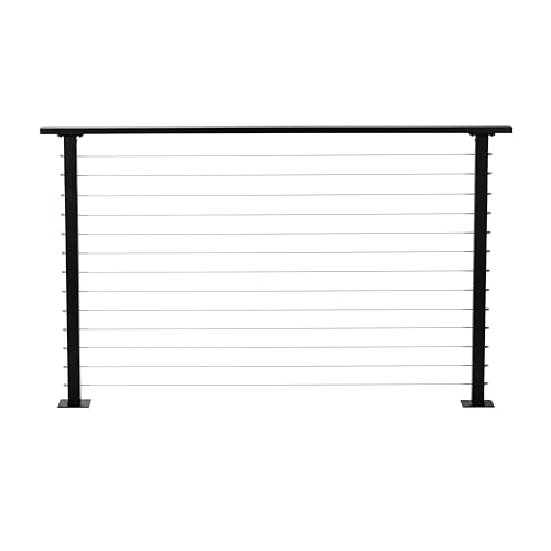 CityPost Complete Cable Railing Kit 6ft - DIY Deck Railing System with Pre-Drilled Metal Posts, Marine Grade Stainless Steel Wire, Tools & Hardware - Black 42