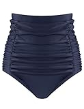 RELLECIGA Women's High Waisted Bikini Bottom Tummy Control Ruched Full Coverage Swim Bottom(Navy Blue,Medium)