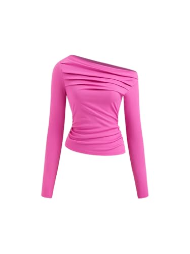 Image of CIDER Asymmetrical Top for Women Long Sleeve - Off Shoulder Ruched Crop Going Out Fitted