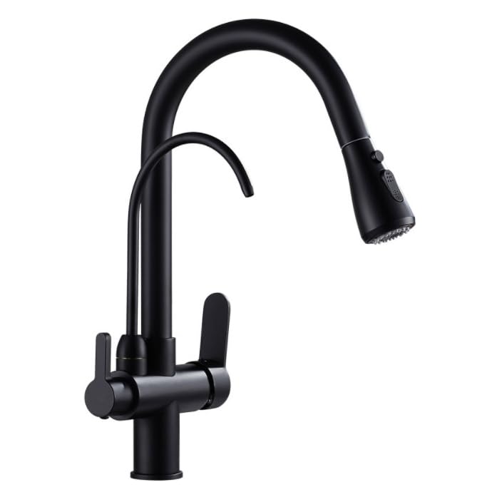 Robinet de cuisine 3 voies mitigeur extractible 360 pour filtre à eau noir