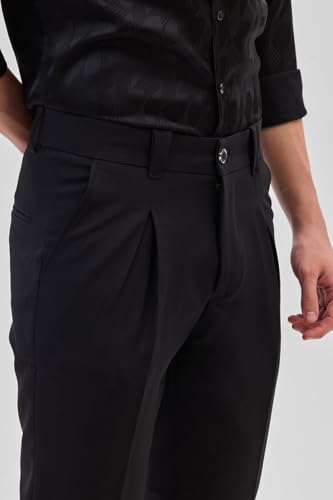 Image of SNITCH Men Trousers | Slim Fit Ankle Length Plain Design | Poly Blend Fabric with Medium Stretch & Button Closure for Formal