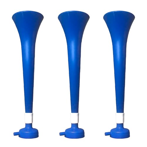 FUN FAN LINE - Pack de 3 Vuvuzelas en Plastique Résistant | Trompettes d'Animation pour Football, Événements Sportifs et Fêtes | Klaxon Bruit Extrême 120 DB | Cotillon pour Supporters (Grèce)