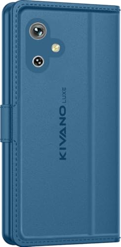 Image of KIVANO LUXE Compatible for Samsung Galaxy F06 5G / Samsung Galaxy M06 5G Luxury Handmade Leather Magnetic Flip Folio Case | Card Holder & Kickstand | Slim Protective Cover | Unisex - Blue