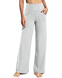 Picture of Promover Wide Leg Leggings for Women Straight Leg Yoga Sweatpants High Waisted Dress Pants with Pockets Tummy Control(Light Grey,XXL,Regular)