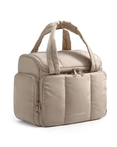 BAGSMART Reise Kulturbeutel Groß Kulturtasche Multi Taschen Weit Offene Waschbeutel für Frauen Toilettenartikel Make up Kosmetik Reisetasche mit Griff Braun
