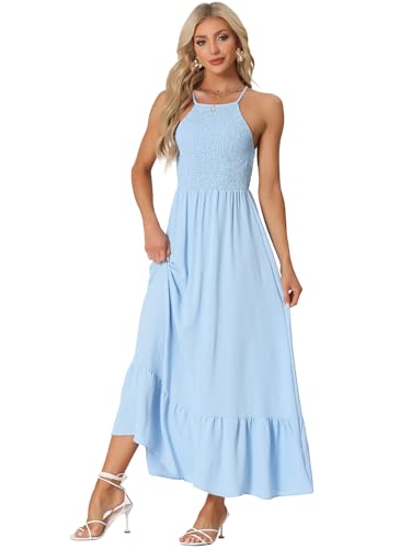 Robe longue d'été élastique à smocks qui flatte toutes les silhouettes