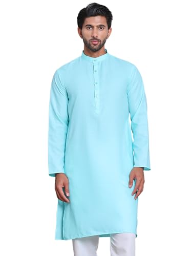 Image of Amazon Brand - Tavasya Men Casual Collared Festive Kurta | Cotton Blend | Solid | Knee Length | Regular Fit (Available in Plus+ Sizes)