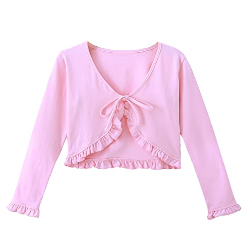 Girls Ballet Wrap Top Long Sleeve Cardigan Front Knot Gymnastics Crop Outerwear for Kids