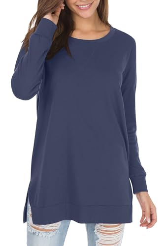 levaca Womens Long Sleeve T Shirts Fall Fashion Tunic Tops Sea Blue 2XL