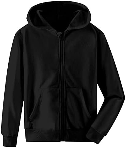 UNIFACO Black Hoodie Kids Boys Sweatshirts Size 8-10 Fashion Zip Up Hooded Lightweight Jacket with Pockets