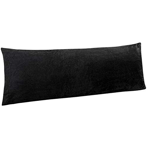 Image of NTBAY 1 Pack Zippered Velvet Body Pillow Cover, Super Soft and Cozy Luxury Fuzzy Flannel 20x54 Long Pillowcase with Zipper, 20x54 Inches, Black