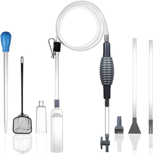 Woznusy Aquarium Siphon Vacuum Cleaner Kit with Dual Vacuum Tubes Brush Head Turkey Baster and Fish Net Gravel & Sand Cleaner Aquarium Gravel Vacuum for Water Change and Debris Removal