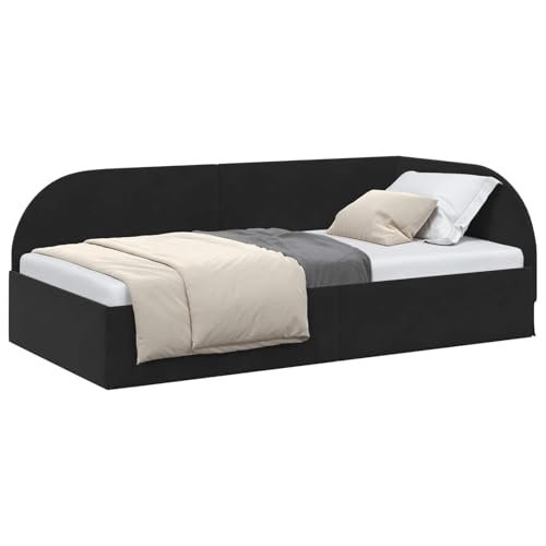 vidaXL Eckbettgestell mit Kopfteil Schwarz 100 cm x 200 cm Samt Stylisches Tagesbett Moderne Rahmen langlebige Ecke gemütlich einzigartige Struktur minimalistisch