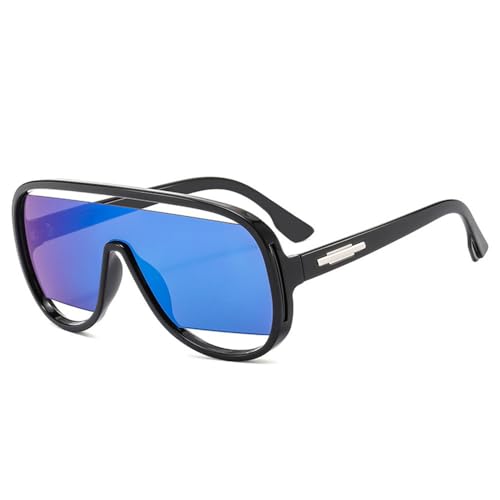 Lunettes de soleil de créateur monture creuse rétro surdimensionnée miroir bleu noir LVTFCO