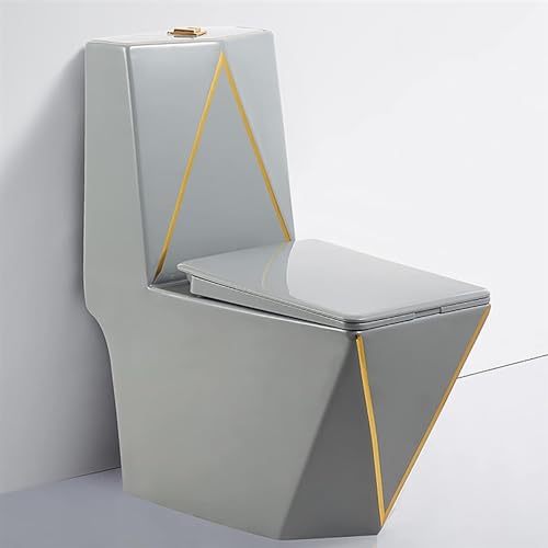 Inodoro UMJIGF de cerámica gris, inodoro de descarga dual super sifónico de una pieza para baño doméstico y hotel, inodoro silencioso creativo, A-680x360x830mm miniatura 1