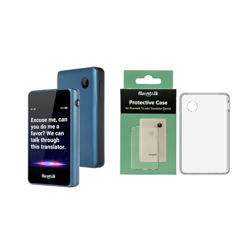 Timekettle, Fluentalk T1 Mini Translator Device No WiFi Needed, Built in 1-Year Global Mobile Data, Supports 40 Languages and Photo Translation Blue Bundle with 1 Silicon Rubber Case