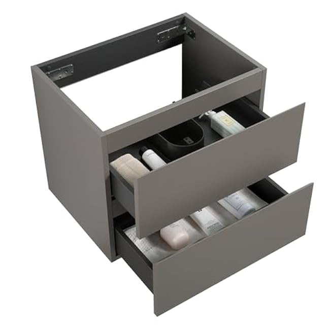 30W Pre - Assembled Gray Wall - Mount Cabinet with 2 Drawers, No Basin