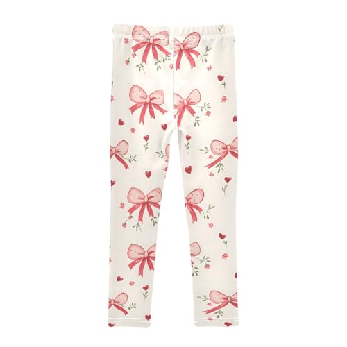 Red Bows Heart Girls Leggings Soft Stretch Workout Yoga Dance Pants for Kids Casual Tights2
