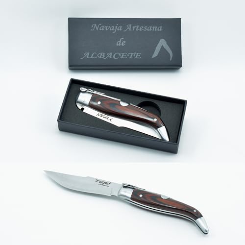 EIDER Navajas de Albacete, Cuchillo plegable,Navaja artesana hecha a mano, (MIKARTA-ROJA)