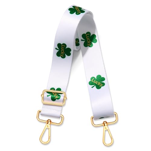 vokone St Patricks Day Purse Strap Replacement Crossbody Bag Strap Green Lucky Shamrock Straps Adjustable Handbag Shoulder Strap for Bags (White-Shamrock)