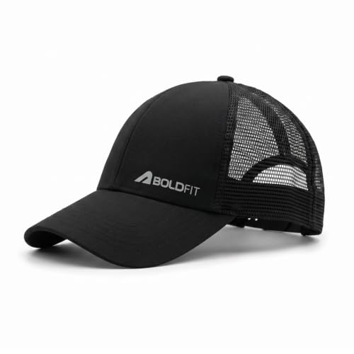 Image of Boldfit Sports Cap for Men & Women, Lightweight Quick Dry Foldable Baseball Cap with Adjustable Strap, Breathable Sun Protection Hat for Running, Gym, Cricket, Travel & Outdoor Activities- Black