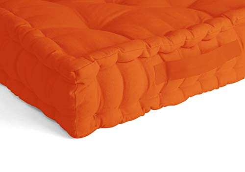 Encasa Homes Square Floor Cushions 60X60X10 Cm - Orange - Solid Dyed Canvas With Micro-Fiber Filling Large Size For Seating Meditation Yoga Pooja Guests Living Room Bedroom #TOP1