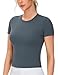THE GYM PEOPLE Women's Workout Tops Short Sleeve Slim Fit Breathable Athletic Yoga Running Casual Basic Tee Shirts Dark Grey