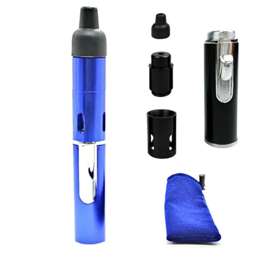Metal Tobacco Pipe Aroma Lighter with Volcanic Rock, Multi-purpose Portable Handheld All-in-One Tube Built-In Detachable Refillable Butane Pipe Lighter for Camping Outdoor BBQ Hiking(Blue)
