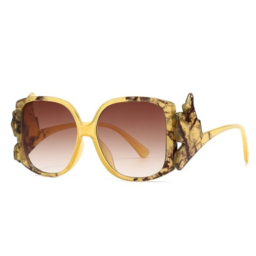 Lunettes de soleil carrées dégradées jaune thé pour un look rétro en terrasse