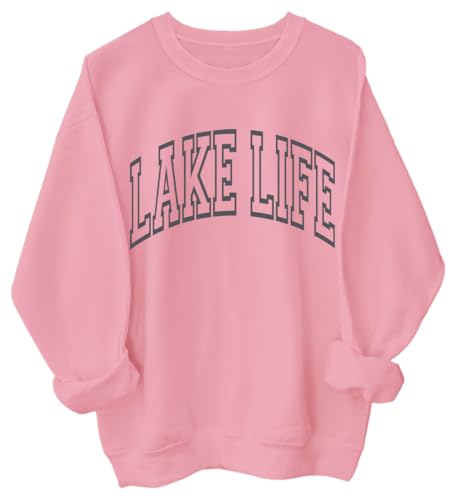 Lake Life Womens Men Sweatshirt Hoodie Shirt Funny Long Sleeve Sweatshirt Letter Print Shirts Casual Loose Pullover Tops
