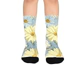 susiyo Yellow Floral Spring Hiking Socks Boy Girls - Cushioned Crew Socks for Kids Soft, Breathable & Seamless Toe for All-Day Comfort