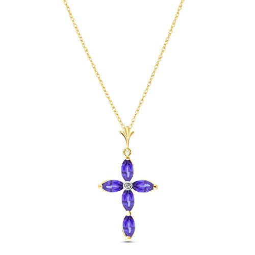 Galaxy Gold GG 14k Solid Yellow, White, Rose Gold Genuine Diamond and Tanzanite Cross Pendant Necklace3
