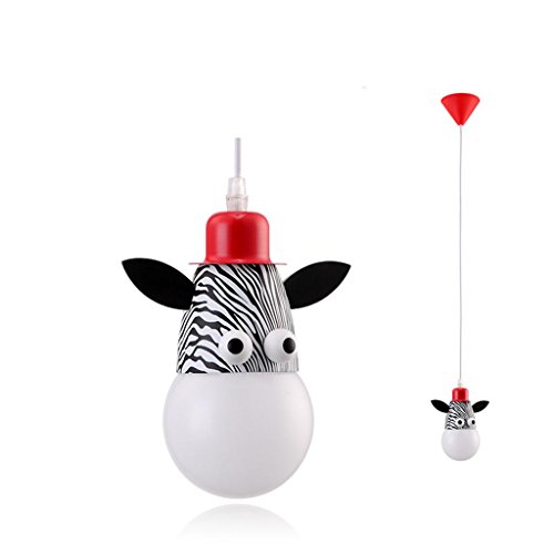 TRRE Animal de bande dessinée animal tête unique pendentif lampe, singe/zèbre/girafe, E27 * 1, créatrice de personnalité chambre d'enfants lustre Luminaires intérieur (Couleur : Zebra)