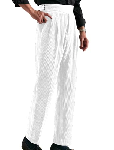 VENYNG Men's High Waisted Corduroy Dress Pants Autumn Adjustable Waist Business Casual Pants for Men Straight Fit