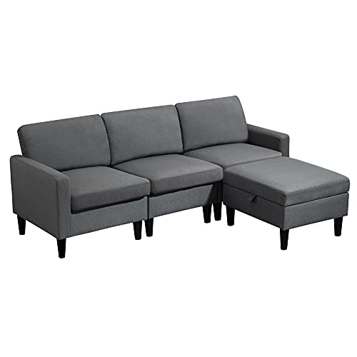 CHADIOR Convertible Sectional Sofa with Reversible Chaise 77\" L-Shaped Couch with Storage Ottoman Modern Linen Fabric for Small Space Living Room Apartment Grey