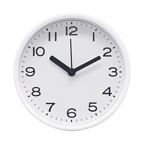 AoCasa 6 inch Desk Wall Clock with White Metal Frame White Battery Operated Easy to Read Silent and No Sound Home/Bedroom/Office/Kitchen736M-WH01