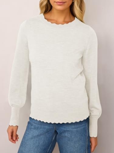 Cicy Bell Womens Crew Neck Long Sleeve Sweater Trendy Casual Scallop Trim Fall Knit Lightweight Pullover Tops2