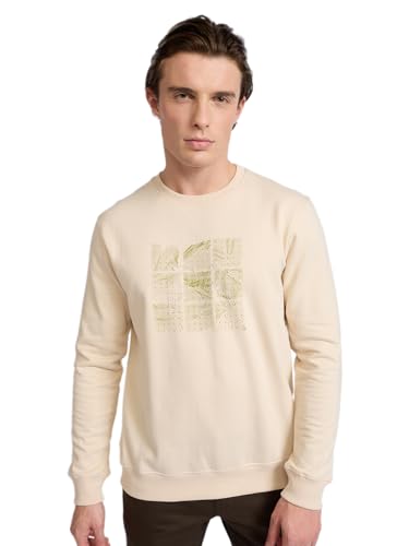 Image of Park Avenue Men Full Sleeve Slim Fit Print Pattern Cotton Polyester Blend Regular Neck Regular Neck Casual Sweatshirt