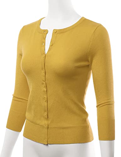 LALABEE Women's 3/4 Sleeve Crewneck Button Down Knit Sweater Cardigan Honey S