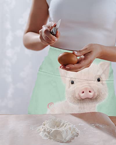 Server Apron Waitress Aprons With 3 Pockets, Cute Farm Animal Pig Oil Painting Half Waist Waiter Aprons For Women Men #TOP1